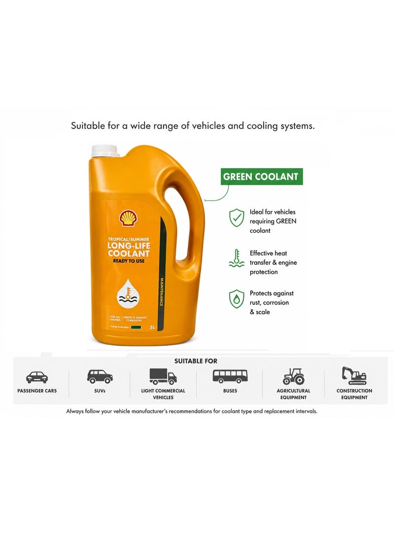 Shell Long-Life Coolant Ready-to-Use – Tropical/Summer Formula, Anti-Corrosion Engine Coolant, Radiator Protection, 5L GREEN - Image 2