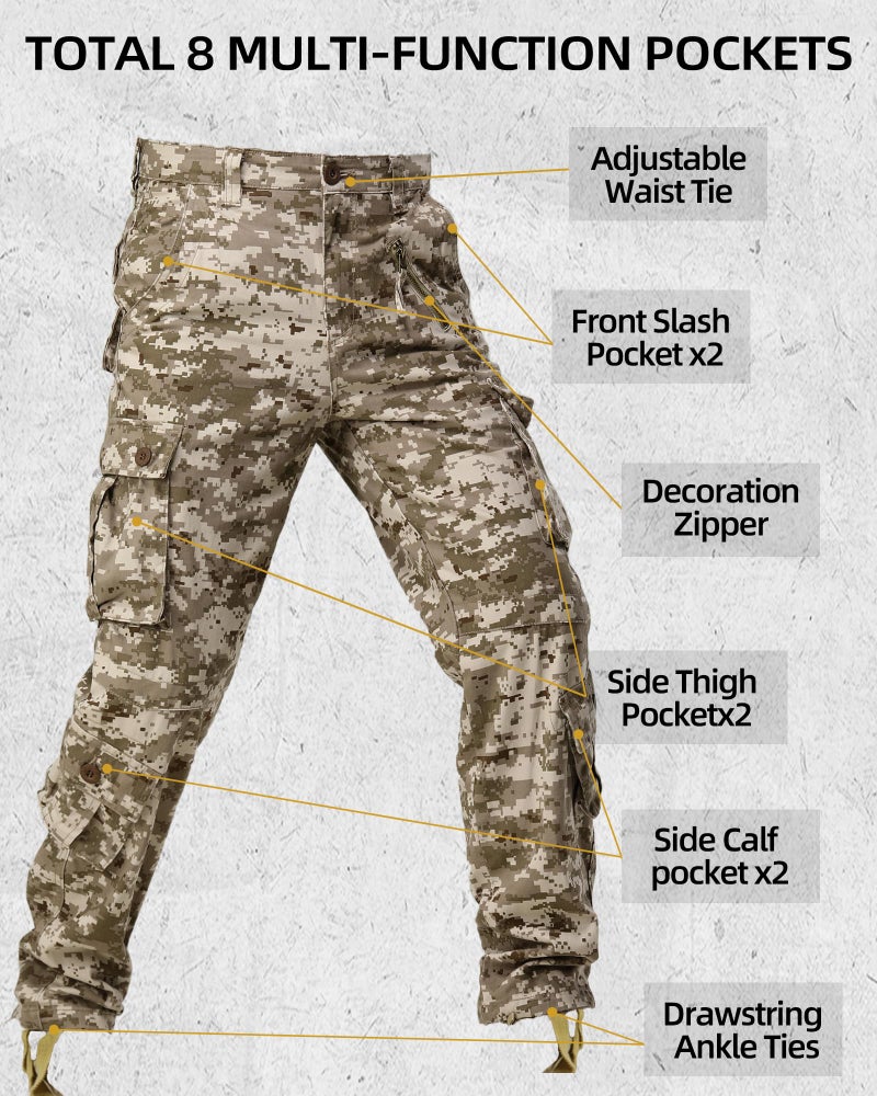 AKARMY Men's Casual Cargo Pants Military Army Camo Pants Combat Work Pants with 8 Pockets Desert Camo 29 - Image 3