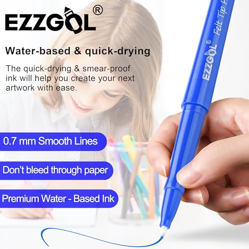 Ezzgol 30 Colors Felt Tip Pens, 30 Pack, 0.7mm Premium Medium Fine Point, Felt Tip Markers For Valentines Day Gift Writing, Journal, Planner Coloring, Note Taking, Drawing, Art, School - Image 3