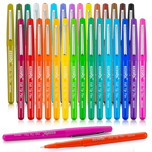 Ezzgol 30 Colors Felt Tip Pens, 30 Pack, 0.7mm Premium Medium Fine Point, Felt Tip Markers For Valentines Day Gift Writing, Journal, Planner Coloring, Note Taking, Drawing, Art, School - Image 1