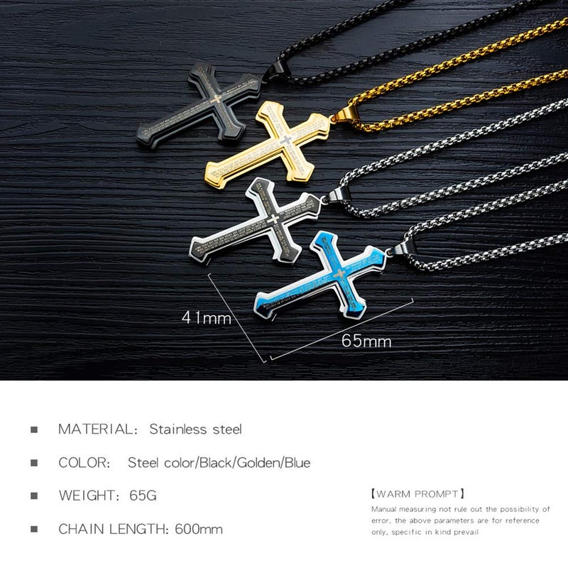OLEVS Gold Men's Cross Pendant Necklace Large Stainless Steel Yellow Gold Cross Pendant Necklace for Men - Image 5