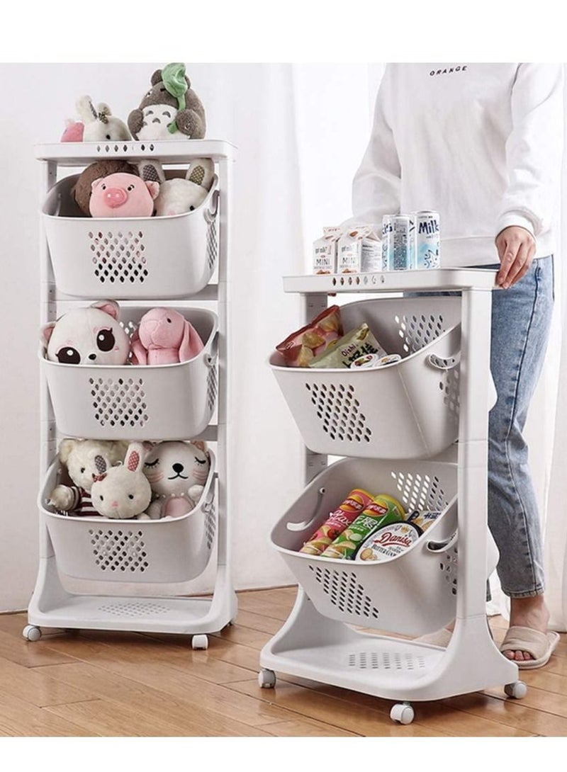 AS SEEN ON TV Multipurpose Large Capacity 3 Tair Hollow Storage Rack Laundry, Kitchen Bookshelf Trolley Basket Storage - Image 2