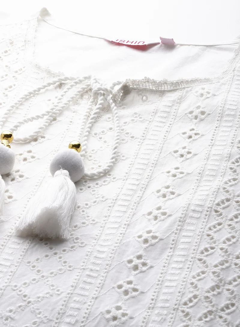 آي شين طقم كورتا مطرز قطن 1% أوف وايت نسائي