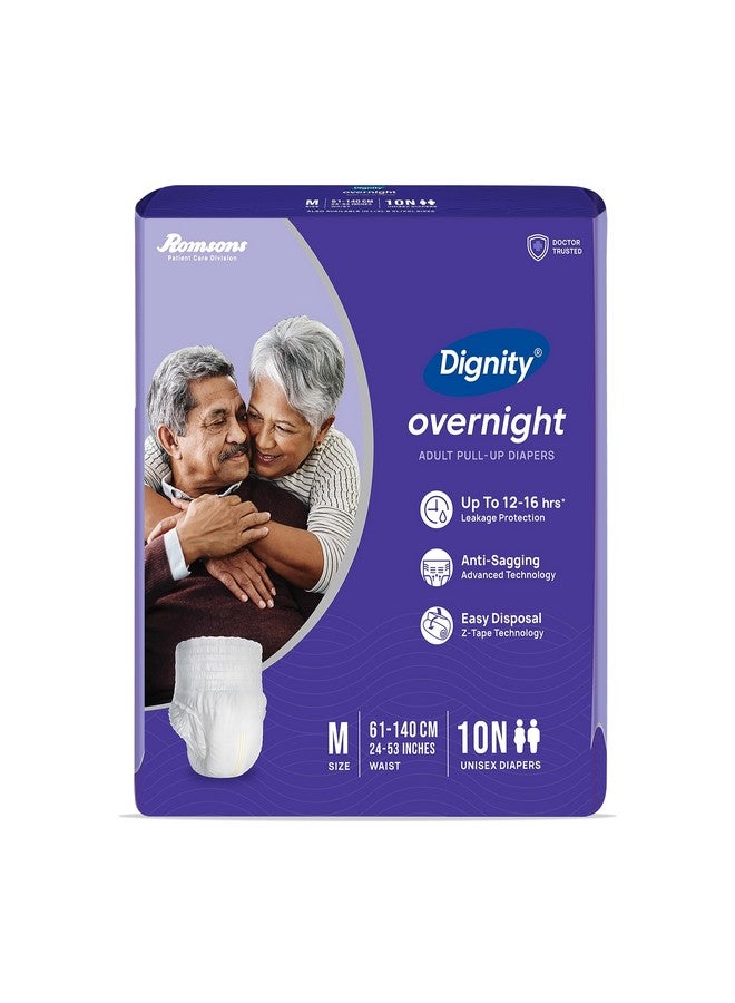Dignity Overnight Pull Up Adult Diapers Pant Style - 10 Count (Medium) with Soft Elastic and Extra Absorbent Core, Waist Size 24" - 53", 10 Pcs/Pack (Pack of 1) - Image 1