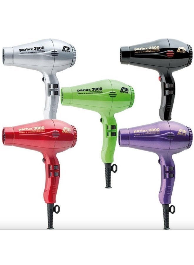 Parlux 3800 Hair Dryer Eco Friendly Ionic and Ceramic [European Plug 220V] Silver 1unit - Image 2