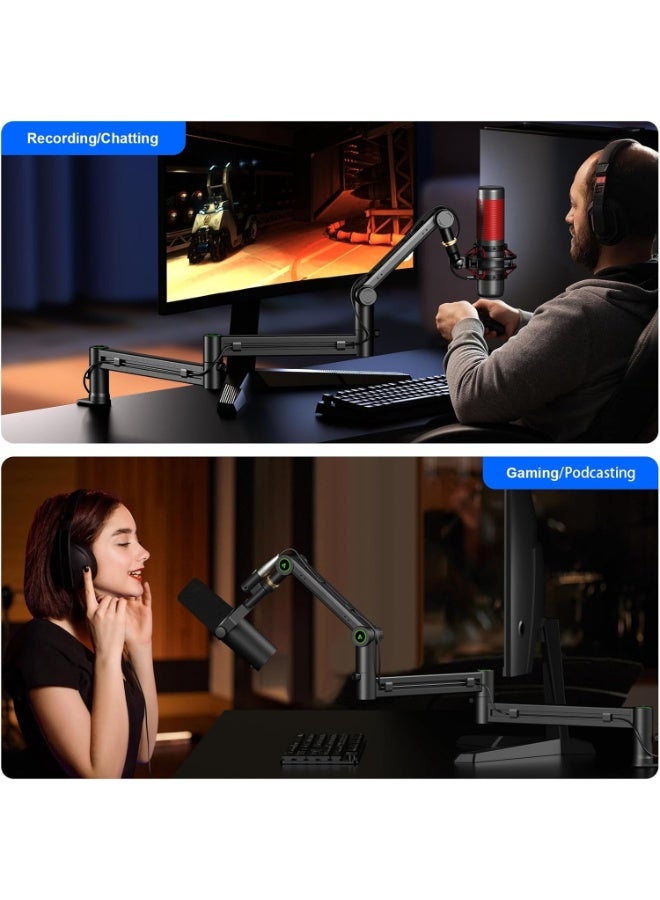 فلاشهوك ستاند مايك ذراع ميكروفون (Boom Arm) حامل مايك – حامل ميكروفون منخفض الارتفاع قابل للدوران 360 درجة، يُثبّت على المكتب؛ متوافق مع Blue Yeti وSnowball iCE وHyperX QuadCast وSoloCast وElgato Wave وغيرها. - Image 5