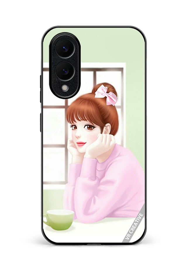 VR CREATIVE Protective Case Cover For Samsung Galaxy S25 Edge Girl Having Tea Design Multicolour