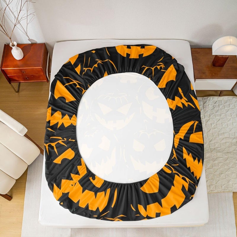 Feelyou Spooky Pumpkin Bed Sheets Set Full Size Halloween Themed Bed Set for Kids Boys Girls Trick or Treat Deep Pocket Fitted Sheet Graveyard Breathable Soft Lightweight Microfiber Orange and Black - Image 5