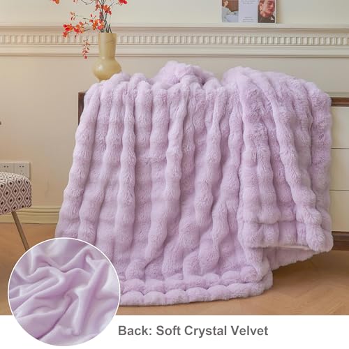 LIFEREVO Fluffy Faux Rabbit Fur Bubble Throw, Plush Shaggy Blanket for Couch Sofa Chair, Soft Cute Furry Light Purple Blanket Adult Kids Girls, Fuzzy Lap Throw for Bedroom Living Room, 50x60, Lavender - Image 3