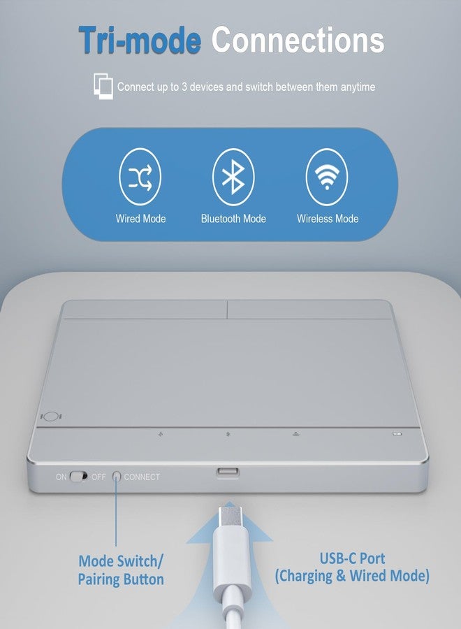 Tacti Trix Wireless Bluetooth Trackpad for Windows 10/11, Supports 3 Connection Modes, High-Precision Multi-Gesture Touchpad, Compatible with PC Laptop Computer - Image 3