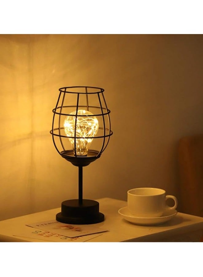 عام مصباح ليلي من الحديد الرجعي، مصباح طاولة إبداعي بشكل كأس النبيذ وزجاجة النبيذ، مصباح ليلي بسلك نحاسي، مناسب للمنزل والمطعم والفندق، هدية مزخرفة بضوء الكأس النبيذ - Image 3