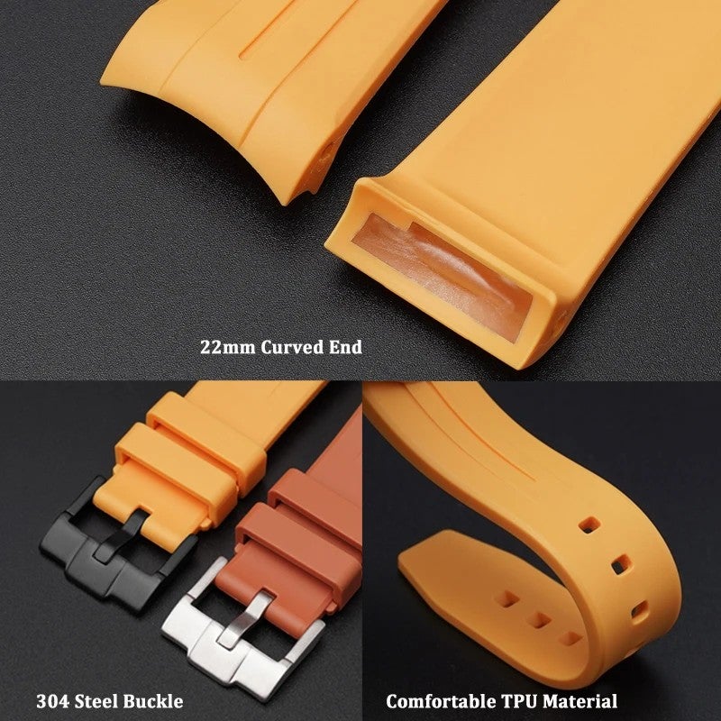 Bluejw Curved End Rubber Strap 22mm – Replacement Watch Band for Swatch X Blancpain, Durable Line-Textured Design - Image 5