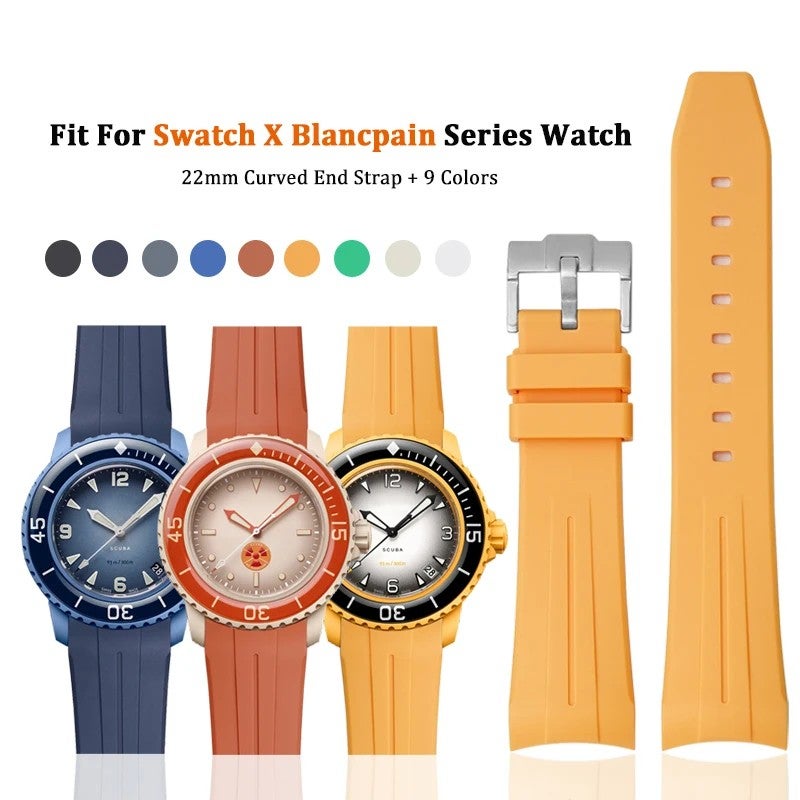 Bluejw Curved End Rubber Strap 22mm – Replacement Watch Band for Swatch X Blancpain, Durable Line-Textured Design - Image 4