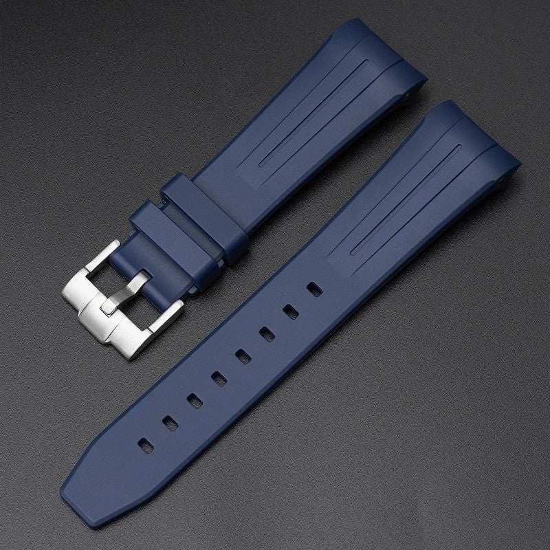 Bluejw Curved End Rubber Strap 22mm – Replacement Watch Band for Swatch X Blancpain, Durable Line-Textured Design - Image 1