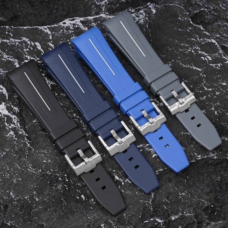 Bluejw Curved End Rubber Strap 22mm – Replacement Watch Band for Swatch X Blancpain, Durable Line-Textured Design - Image 2