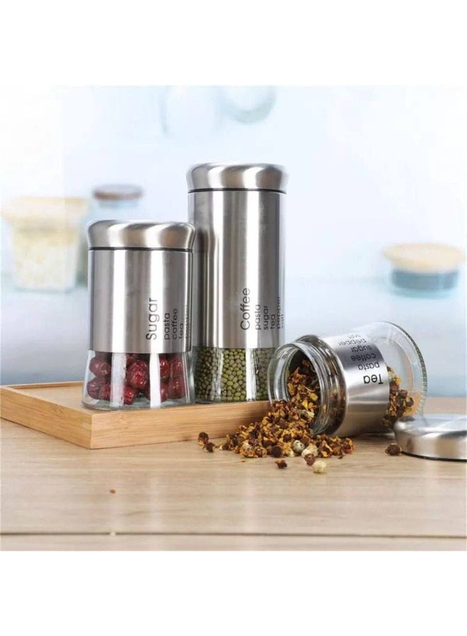 ناما طقم برطمانات توابل من 3 قطع مصنوعة الزجاج والمعدن للملح والسكر والتوابل - Image 2