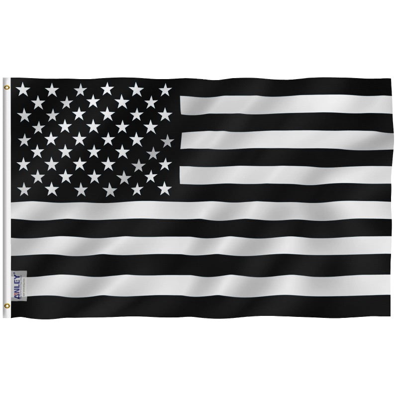 Anley Fly Breeze 3x5 Foot Black and White American Flag Vivid Color and Fade Proof Canvas Header and Double Stitched Recession American Flags Polyester with Brass Grommets 3 X 5 Ft - Image 2