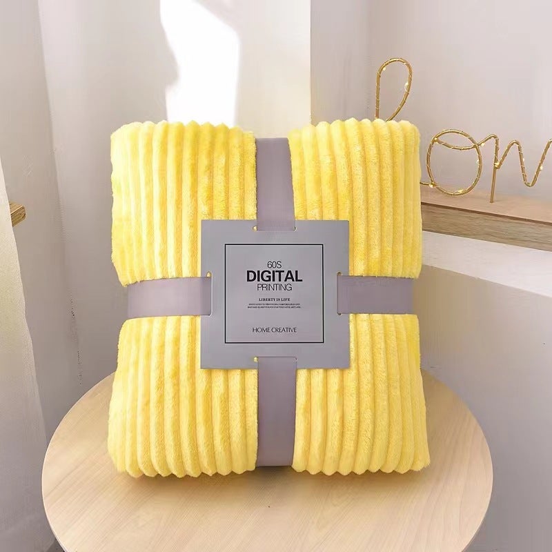 Thick Plush Fleece Blanket Solid Coral Velvet Vacuum Packed Goose Yellow-Strip 
