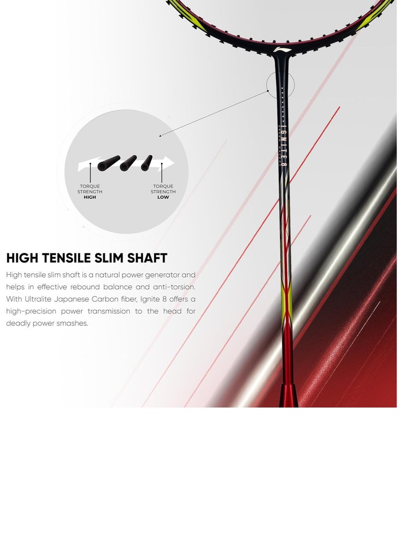 Li-Ning Ignite 8 Japanese Carbon Graphite Unstrung Badminton Racket with Full Cover (Cool Gray/Bull Red, 77 Grams) - Image 4