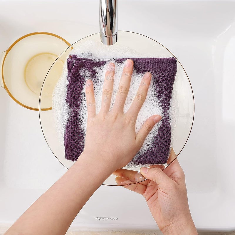 Homaxy 100% Cotton Waffle Weave Kitchen Dish Cloths, Ultra Soft Absorbent Quick Drying Dish Towels, 12 x 12 Inches, 8-Pack, Purple - Image 4