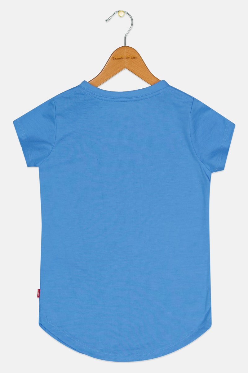 Levi's Kids Girl Crew Neck Graphic Print Short Sleeve T-Shirt, Blue - Image 3