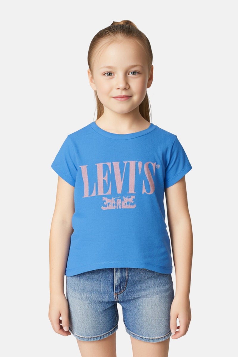 Levi's Kids Girl Crew Neck Graphic Print Short Sleeve T-Shirt, Blue - Image 1