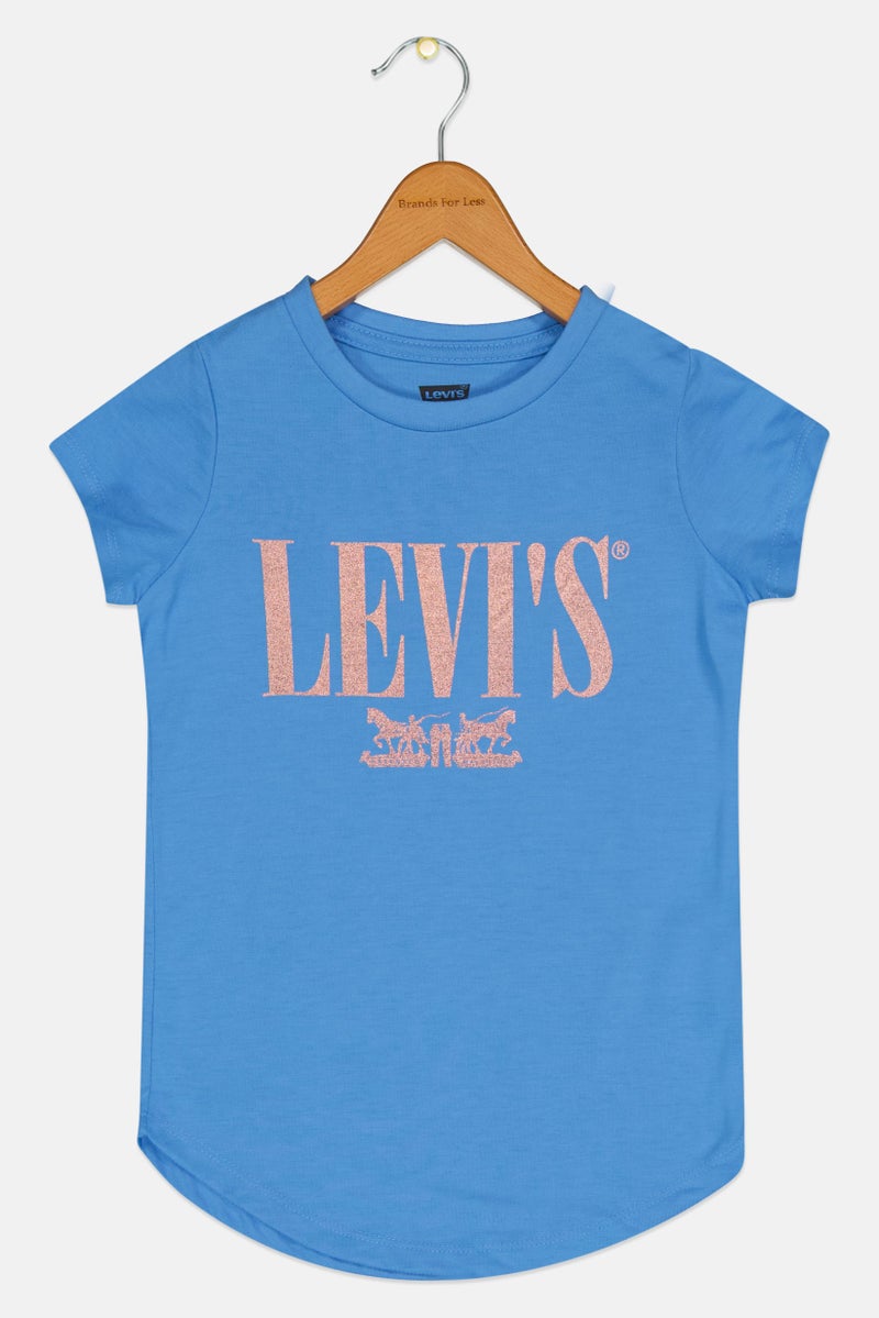 Levi's Kids Girl Crew Neck Graphic Print Short Sleeve T-Shirt, Blue - Image 2