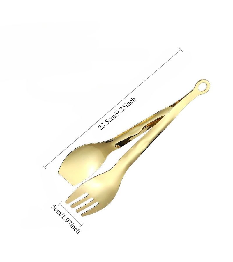Golden Color 9 Inch Multifunctional Food Serving Tongs Cake Steak Barbecue Clip - Image 3