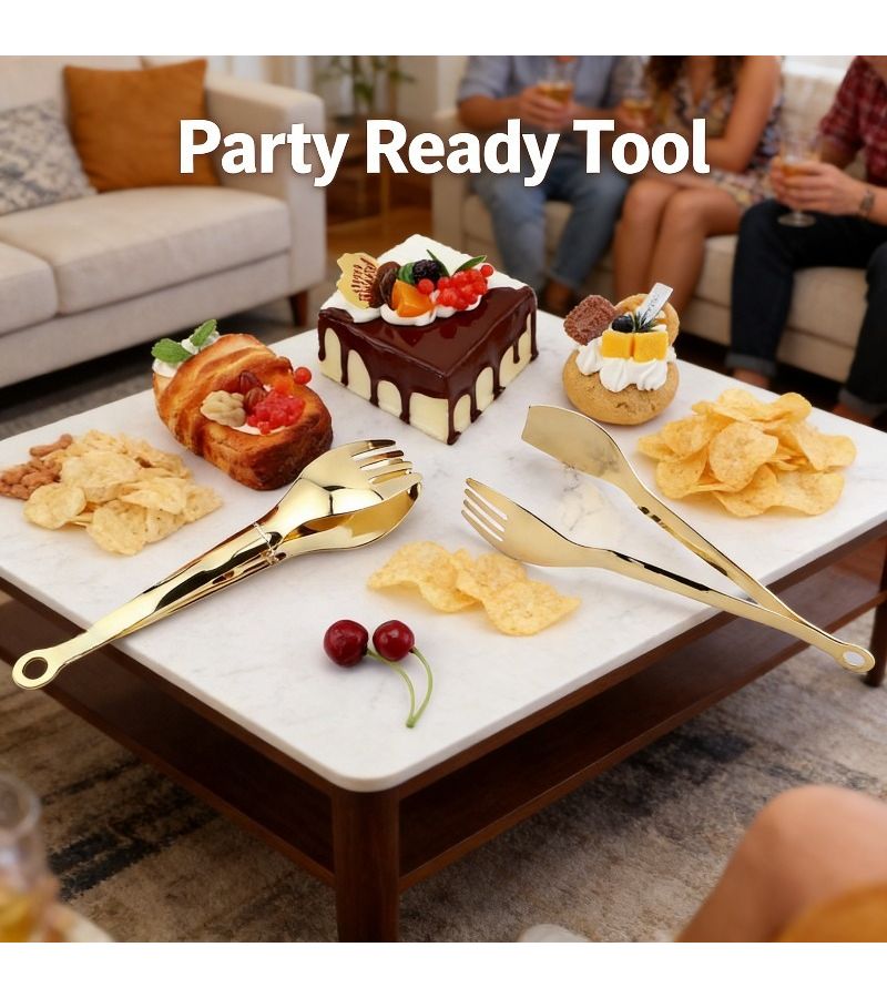 Golden Color 9 Inch Multifunctional Food Serving Tongs Cake Steak Barbecue Clip - Image 1