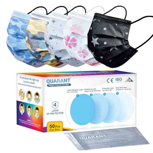 QUARANT Meltblown - Dual SMMS Fabric 4 Ply Designer Protective Face Mask with Nose Clip and Reusable Travel Pouch, Fashion That's Safe (Mixed Combo, Pack of 50) for Unisex - Image 1