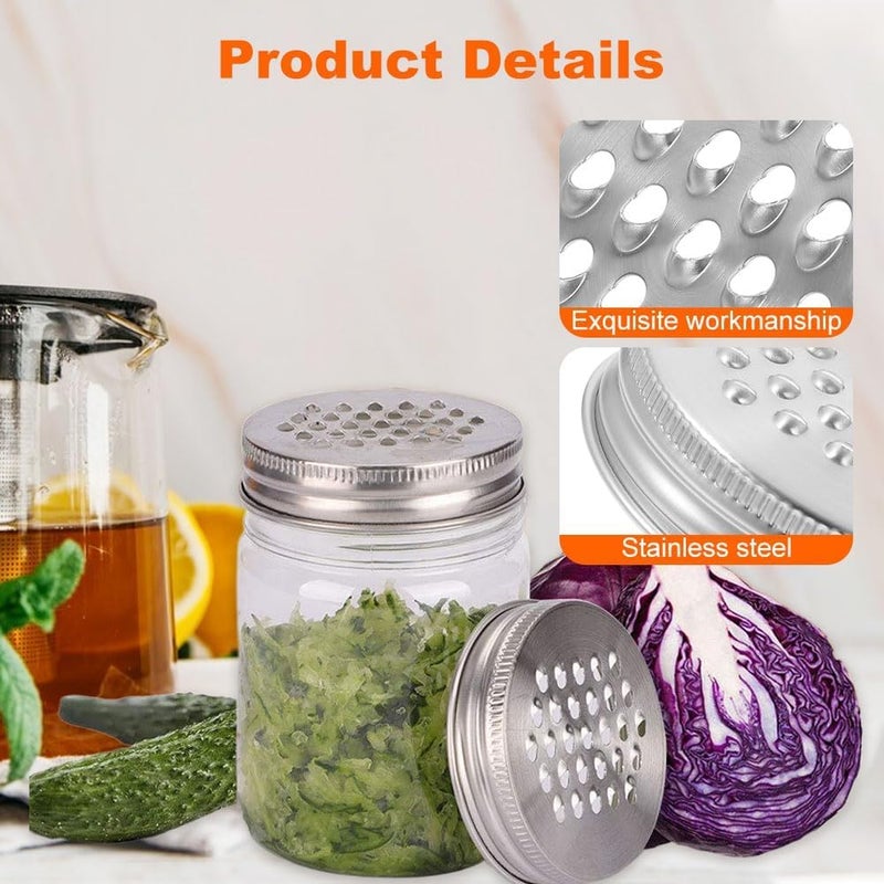 Vakerga 2 Pcs Mason Jar Grater Lid - Multipurpose Cheese Grater for Wide and Narrow Mouth Jars, Reusable Shaker Lid, Practical Stainless Steel, Silver - Image 2