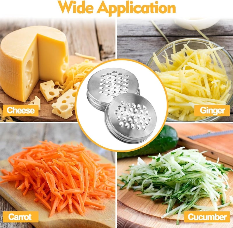 Vakerga 2 Pcs Mason Jar Grater Lid - Multipurpose Cheese Grater for Wide and Narrow Mouth Jars, Reusable Shaker Lid, Practical Stainless Steel, Silver - Image 3