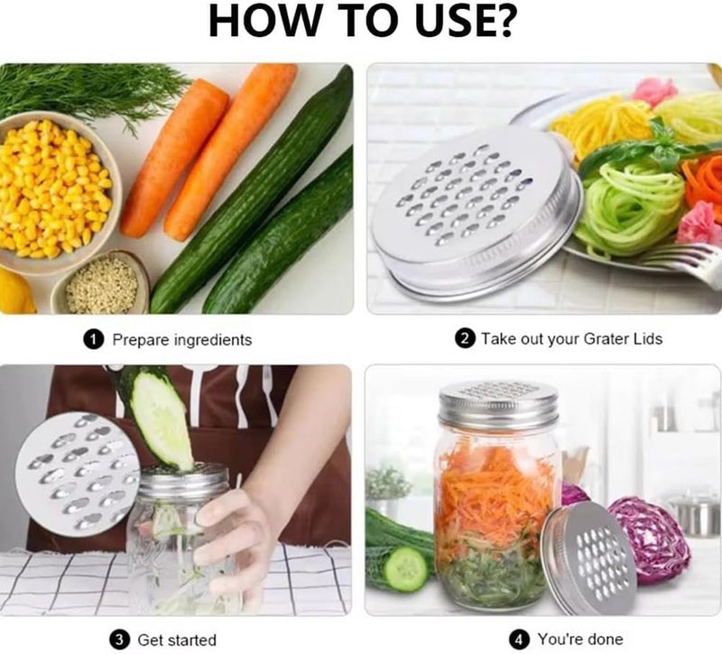 Vakerga 2 Pcs Mason Jar Grater Lid - Multipurpose Cheese Grater for Wide and Narrow Mouth Jars, Reusable Shaker Lid, Practical Stainless Steel, Silver - Image 4