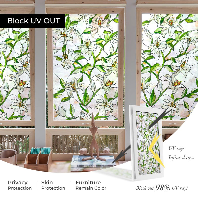 ADD.HERES 3D Stained Glass Window Film, Decorative Window Privacy Film for Bathroom,Front Door,Home, Sun Blocking Heat Control,Static Cling, White Lily 23.6inch x 35.4inch - Image 5
