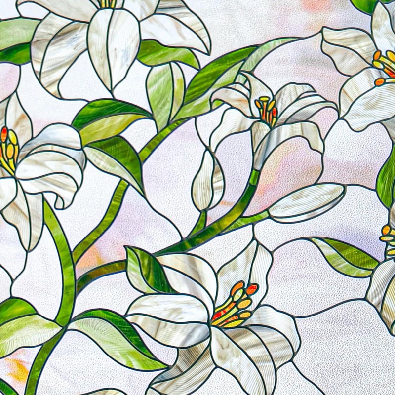 ADD.HERES 3D Stained Glass Window Film, Decorative Window Privacy Film for Bathroom,Front Door,Home, Sun Blocking Heat Control,Static Cling, White Lily 23.6inch x 35.4inch - Image 2