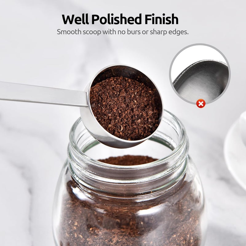 U-Taste 18/8 Stainless Steel Coffee Scoop: 17.5cm Long Handle Coffee Measuring Spoon Scooper, Metal Scale Spoon for Ground Coffee, Bean, Espresso, Sugar, Powder in Container (15ml & 30ml, Silver) - Image 3