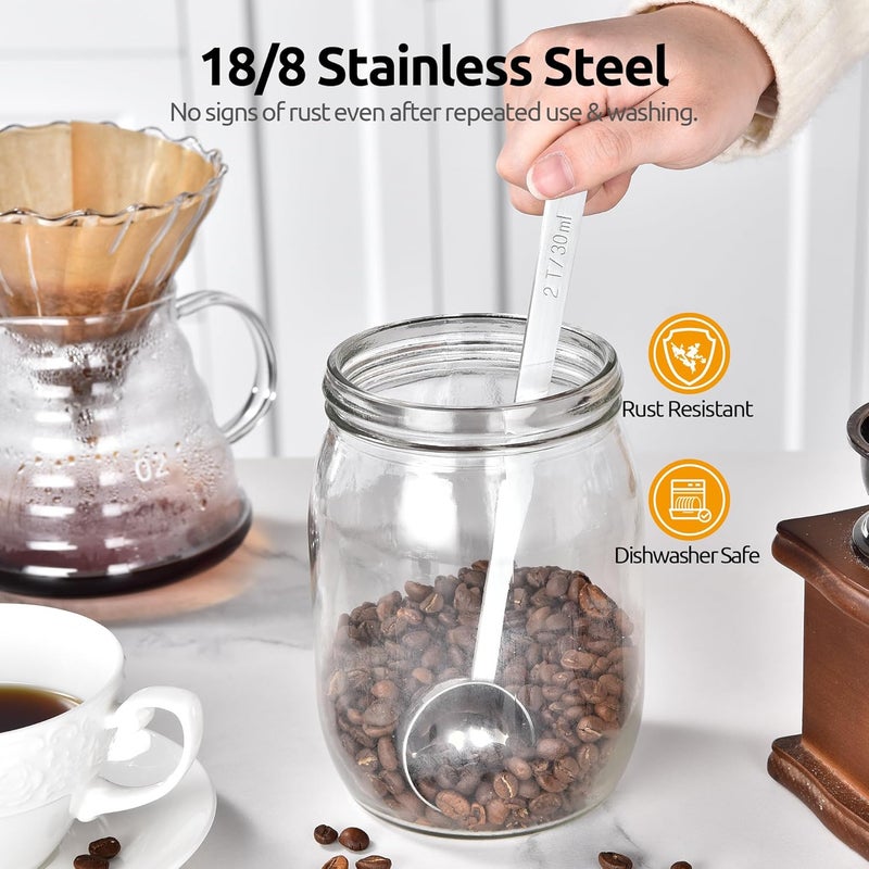 U-Taste 18/8 Stainless Steel Coffee Scoop: 17.5cm Long Handle Coffee Measuring Spoon Scooper, Metal Scale Spoon for Ground Coffee, Bean, Espresso, Sugar, Powder in Container (15ml & 30ml, Silver) - Image 2