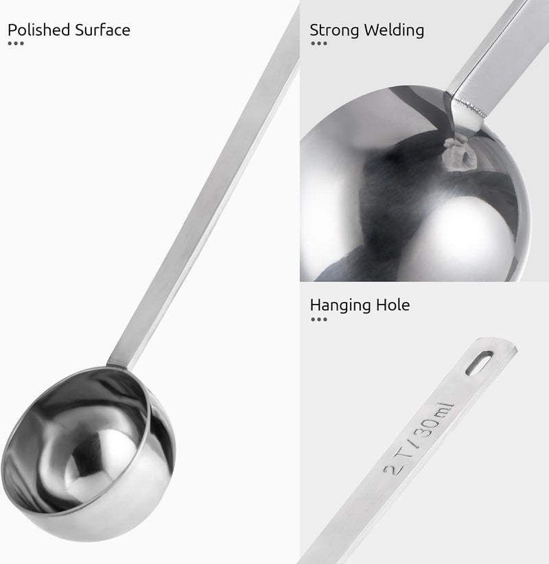 U-Taste 18/8 Stainless Steel Coffee Scoop: 17.5cm Long Handle Coffee Measuring Spoon Scooper, Metal Scale Spoon for Ground Coffee, Bean, Espresso, Sugar, Powder in Container (15ml & 30ml, Silver) - Image 4