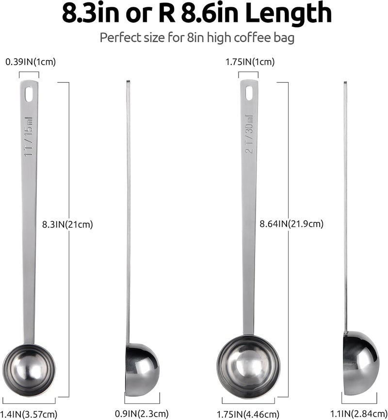 U-Taste 18/8 Stainless Steel Coffee Scoop: 17.5cm Long Handle Coffee Measuring Spoon Scooper, Metal Scale Spoon for Ground Coffee, Bean, Espresso, Sugar, Powder in Container (15ml & 30ml, Silver) - Image 1