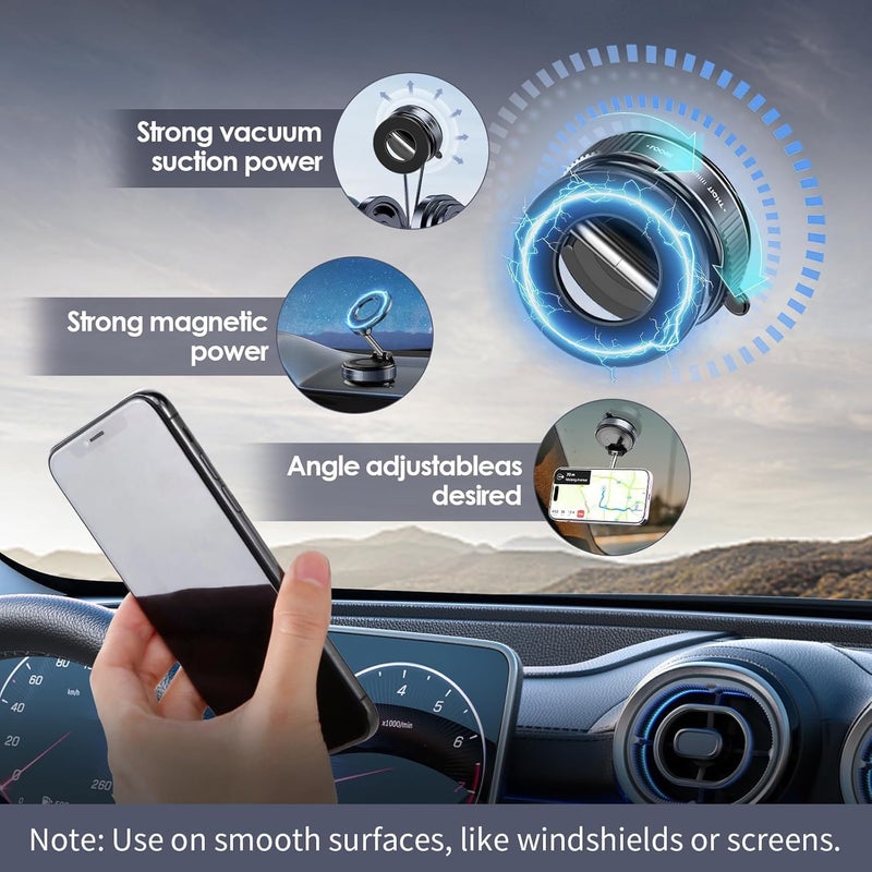 TMOHRA Vacuum Suction Magnetic Car Phone Holder,Double-Sided Upgrade Suction 360° Rotatable & Folding Phone Mount with Strong Grip,Hands-Free Use in Car/Gym/Mirror for All Phones (Black 2) - Image 2