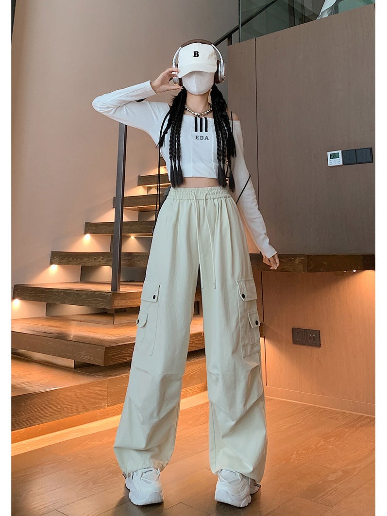 Children'S Wear Workwear Casual Pants Women'S 2024 Spring And Loose American Retro Lazy Wide Leg Sports Pants Children'S Wear - Image 4