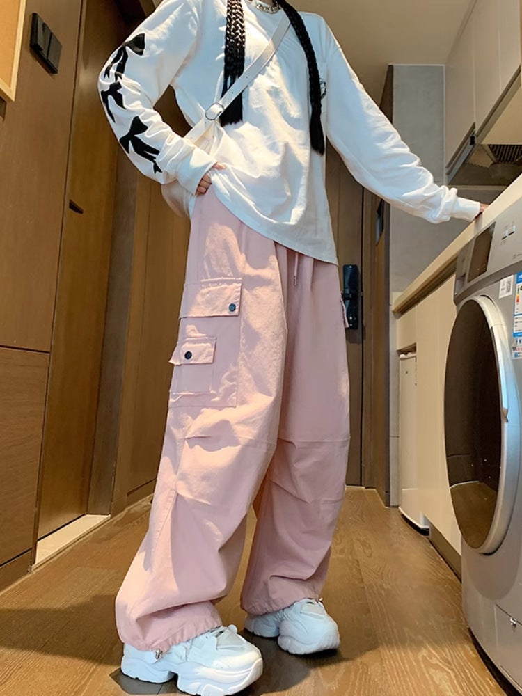 Children'S Wear Workwear Casual Pants Women'S 2024 Spring And Loose American Retro Lazy Wide Leg Sports Pants Children'S Wear - Image 3