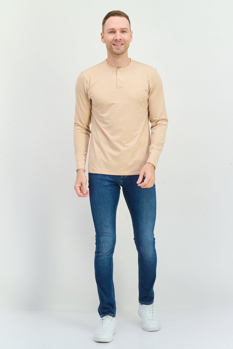 Beause تي شيرت هينلي للرجال بأكمام طويلة، لون وردي باهت - Image 3