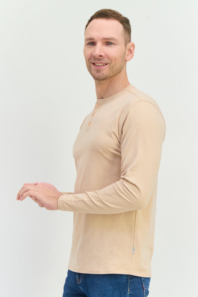 Beause Men Henley Neck Long Sleeves Heather T-Shirt, Dusty Rose - Image 2