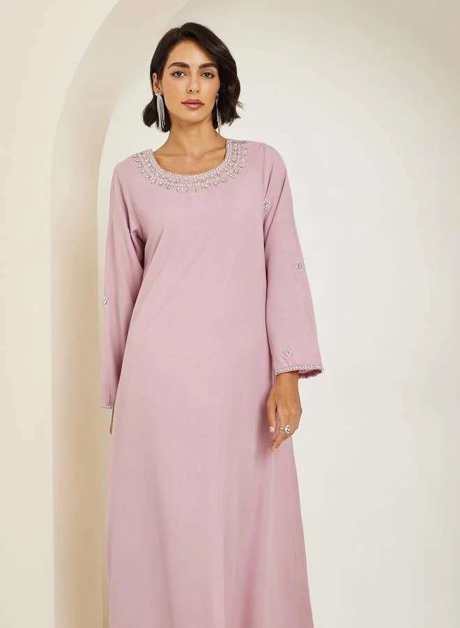 Amirah  Women Pink Embellished A-Line Jalabiya for Women | Best Price UAE