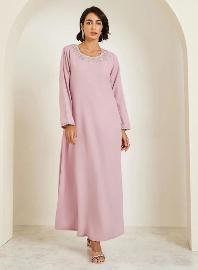 Amirah  Women Pink Embellished A-Line Jalabiya for Women | Best Price UAE