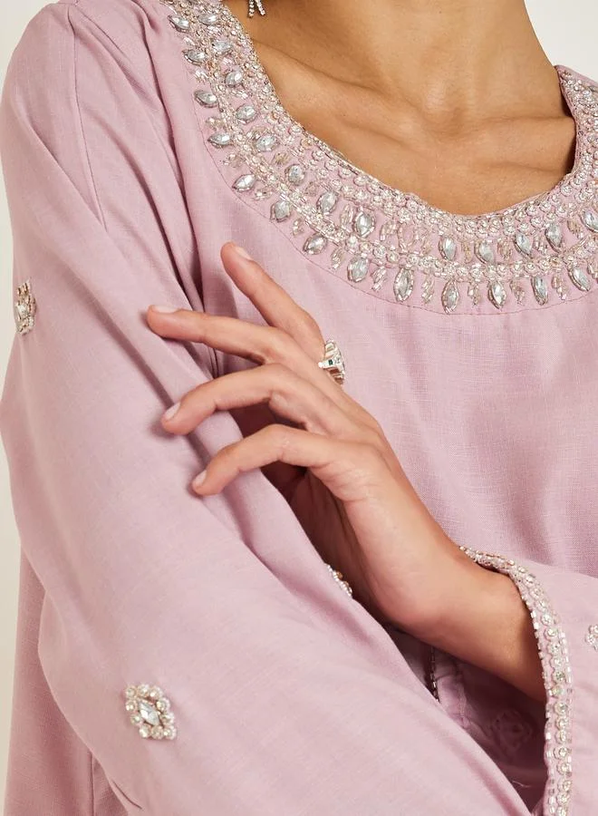 Amirah  Women Pink Embellished A-Line Jalabiya for Women | Best Price UAE