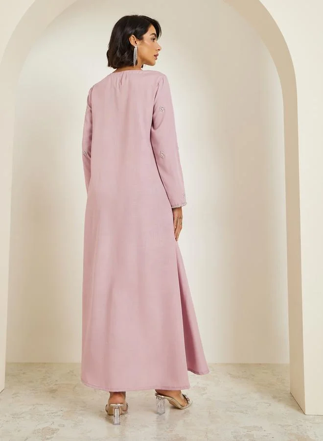 Amirah  Women Pink Embellished A-Line Jalabiya for Women | Best Price UAE