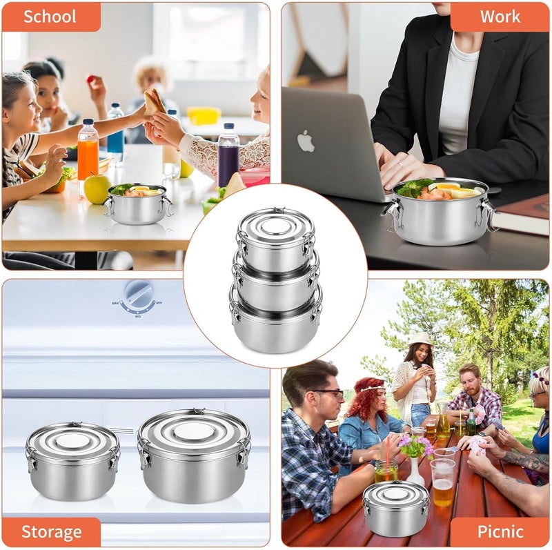 Azonee Stainless Steel Food Storage Containers, 3 Sizes Stainless Steel Snack Container with Lid, Metal Meal Prep Bento Lunch Boxes Kimchi Container Leak-Proof Smell-Proof for Camping Snacks Salads - Image 5