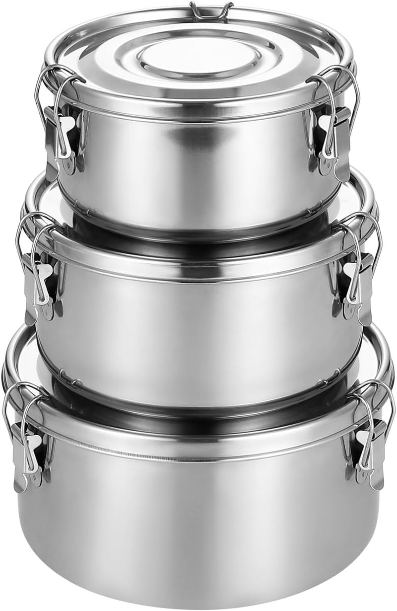 Azonee Stainless Steel Food Storage Containers, 3 Sizes Stainless Steel Snack Container with Lid, Metal Meal Prep Bento Lunch Boxes Kimchi Container Leak-Proof Smell-Proof for Camping Snacks Salads - Image 1